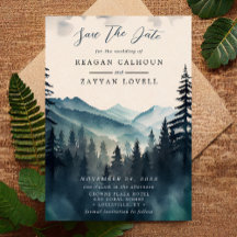 水彩松の木の山の日付カードを保存