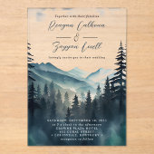 水彩松の木の山書道結婚の アクリル招待状 (正面)