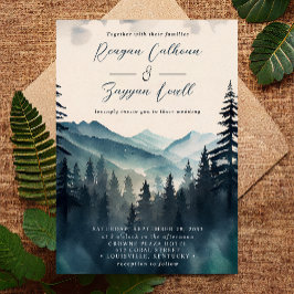 水彩松の木の山書道結婚の 招待状