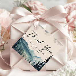 水彩松の木の山結婚の感謝 フェイバータグ