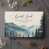 水彩松の木の山結婚の ゲストブック