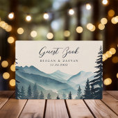 水彩松の木の山結婚の ゲストブック