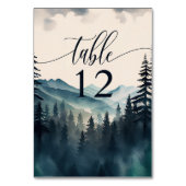 水彩松の木の山結婚の テーブルナンバー (裏面)