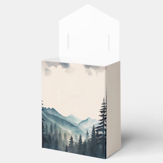 水彩松の木の山結婚の フェイバーボックス (オープン)