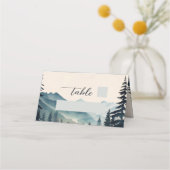 水彩松の木の山結婚の プレイスカード (裏面)