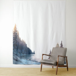 水彩松の木の山、風景 タペストリー