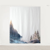 水彩松の木の山、風景 タペストリー (正面)