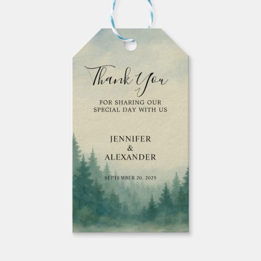 水彩松の木の森ありがとう結婚さん ギフトタグ (正面)