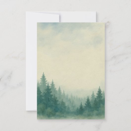 水彩松の木の森ありがとう結婚のカード サンキューカード (裏面)