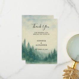 水彩松の木の森ありがとう結婚のカード サンキューカード