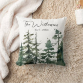 水彩松の木の森とカスタム家族の名前 クッション (ブランケット)
