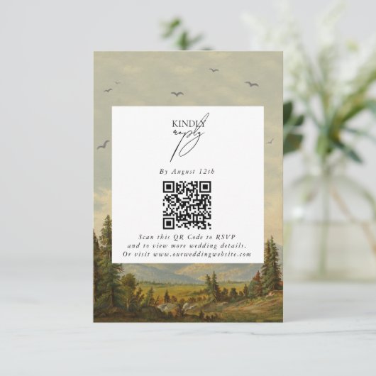 水彩松の木の森の山結婚の色 エンクロージャーカード (スタンド正面)