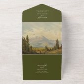 水彩松の木の森の山結婚の色 オールインワン招待状 (外側)