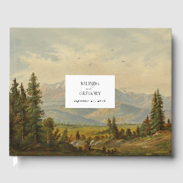 水彩松の木の森の山結婚の色 ゲストブック