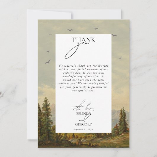 水彩松の木の森の山結婚の色 サンキューカード (正面)