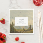 水彩松の木の森の山結婚の色 スタンダードランチョンナプキン (インサイチュ)