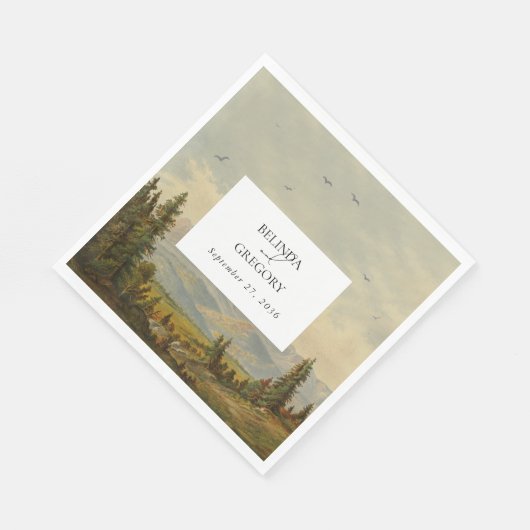 水彩松の木の森の山結婚の色 スタンダードランチョンナプキン (角)