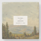 水彩松の木の森の山結婚の色 ストーンコースター (正面)