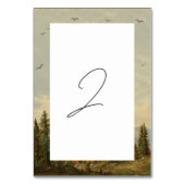 水彩松の木の森の山結婚の色 テーブルナンバー (裏面)