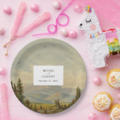 水彩松の木の森の山結婚の色 ペーパープレート (パーティー)