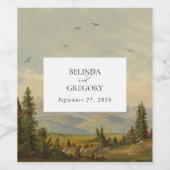 水彩松の木の森の山結婚の色 ワインラベル (シングルラベル)