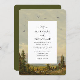 水彩松の木の森の山結婚の色 招待状