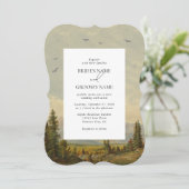 水彩松の木の森の山結婚の色 招待状 (スタンド正面)