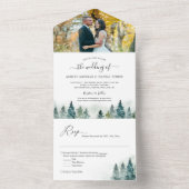 水彩松の木の森の森結婚の写真 オールインワン招待状 (内側)