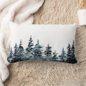 水彩松の木の森の白黒 ランバークッション (ブランケット)