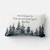 水彩松の木の森ジョンミュア自然引用文 ランバークッション (裏面)