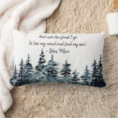 水彩松の木の森ジョンミュア自然引用文 ランバークッション (ブランケット)