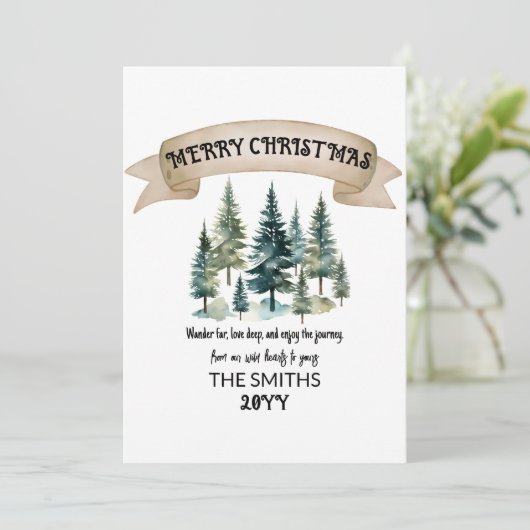 水彩松の木の森メリークリスマス シーズンカード (スタンド正面)