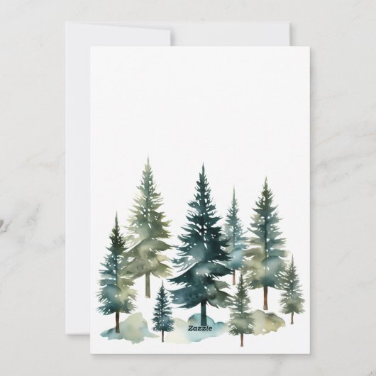 水彩松の木の森メリークリスマス シーズンカード (裏面)