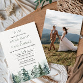 水彩松の木の森素朴写真結婚の 招待状