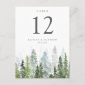 水彩松の木の森結婚のテーブル番号 ポストカード (正面)