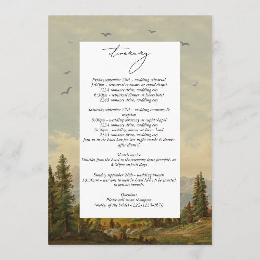 水彩松の木の森結婚の旅程 プログラム (裏面)