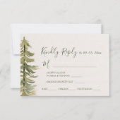 水彩松の木の森結婚の食事の選択 出欠カード (正面)