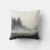 水彩松の木の霧の風景スロー枕 クッション (裏面)