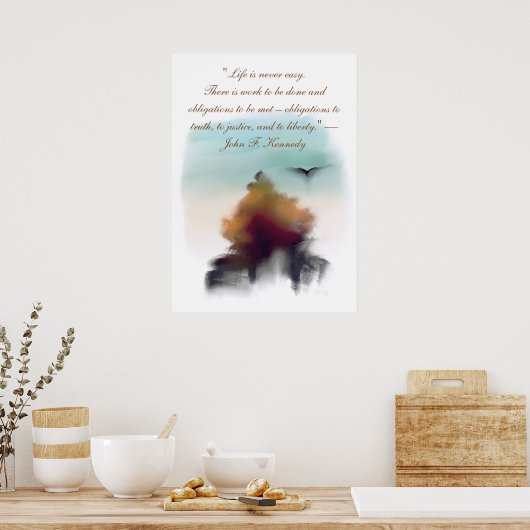 水彩松の木の飛んでいる鷲の風景 ポスター (キッチン)