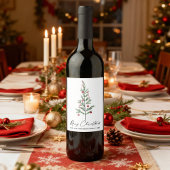水彩松の木カリグラフィーインク クリスマス ワインラベル