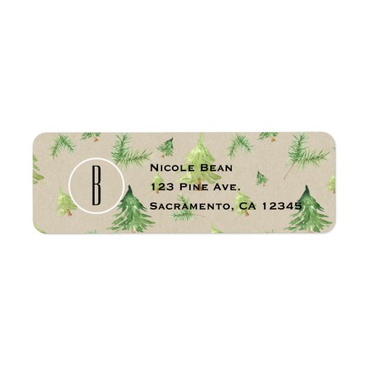 水彩松の木クラフト&ホワイト素朴結婚ズ ラベル (正面)