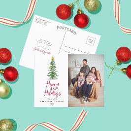 水彩松の木クリスマスホリデーフォト シーズンポストカード