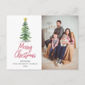 水彩松の木クリスマスホリデーフォト シーズンポストカード (正面)