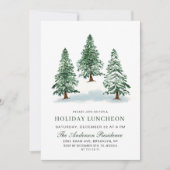 水彩松の木クリスマスホリデーランチョン 招待状 (正面)