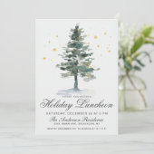 水彩松の木クリスマスホリデーランチョン 招待状 (スタンド正面)