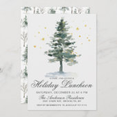 水彩松の木クリスマスホリデーランチョン 招待状 (正面/裏面)