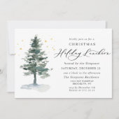 水彩松の木クリスマスホリデーランチョン 招待状 (正面)