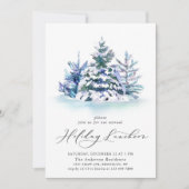 水彩松の木クリスマスホリデーランチョン 招待状 (正面)