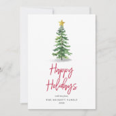 水彩松の木クリスマスホリデー シーズンカード (正面)