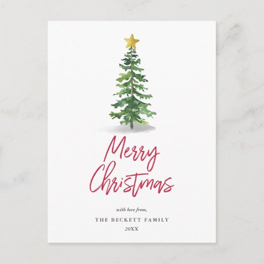 水彩松の木クリスマスホリデー シーズンポストカード (正面)